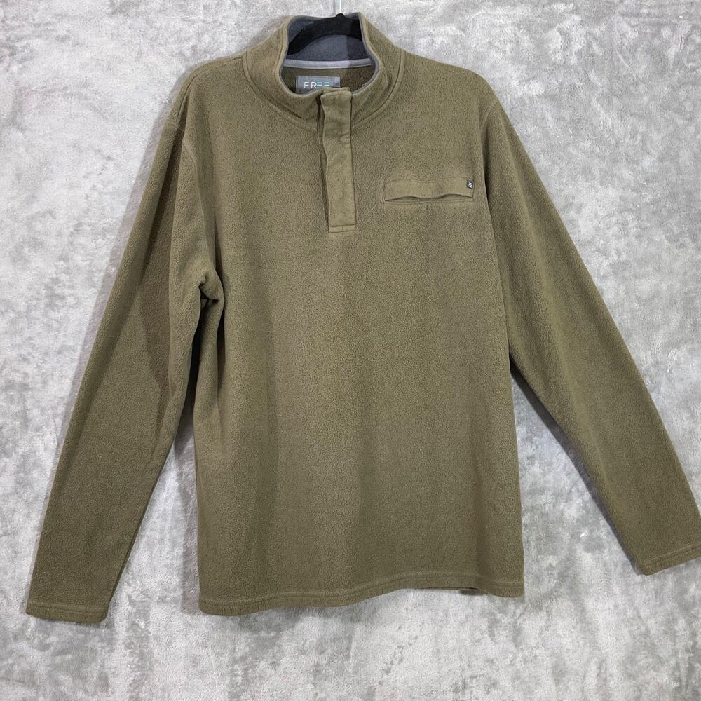 Free Fly Bamboo Polar Fleece Snap Neck Mens L green 1/4 snap long slv. Pullover